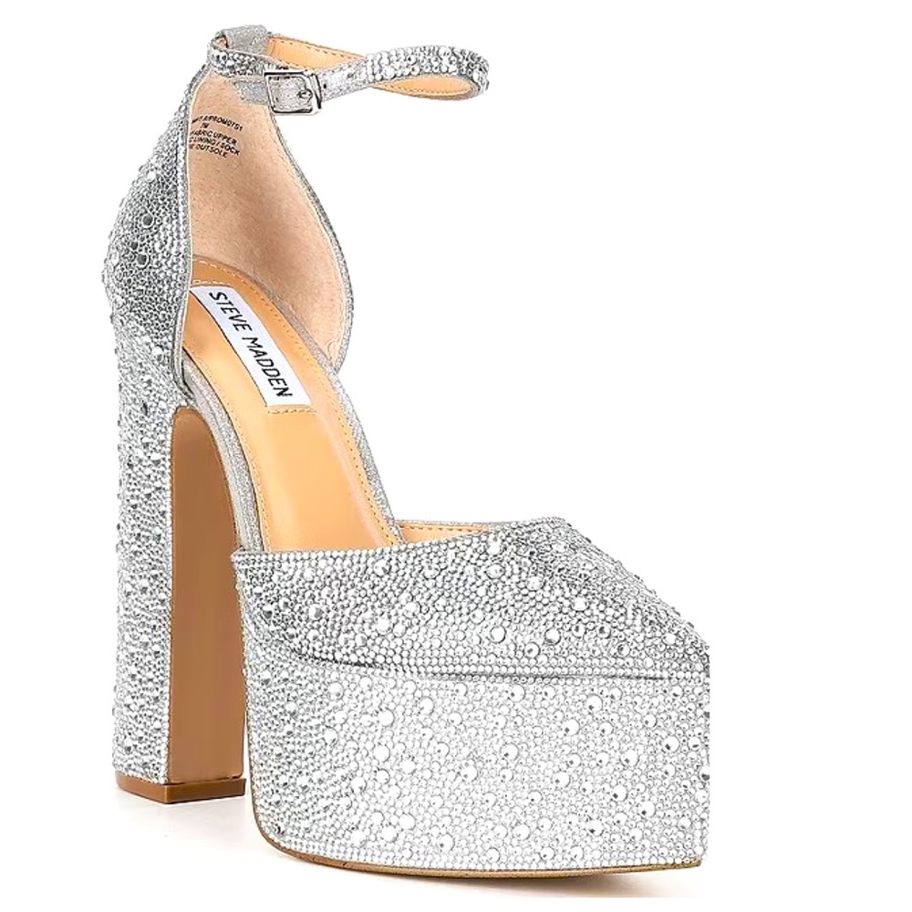 NWOT STEVE MADDEN Prompt Rhinestone Ankle Strap Platform Pumps, size 8